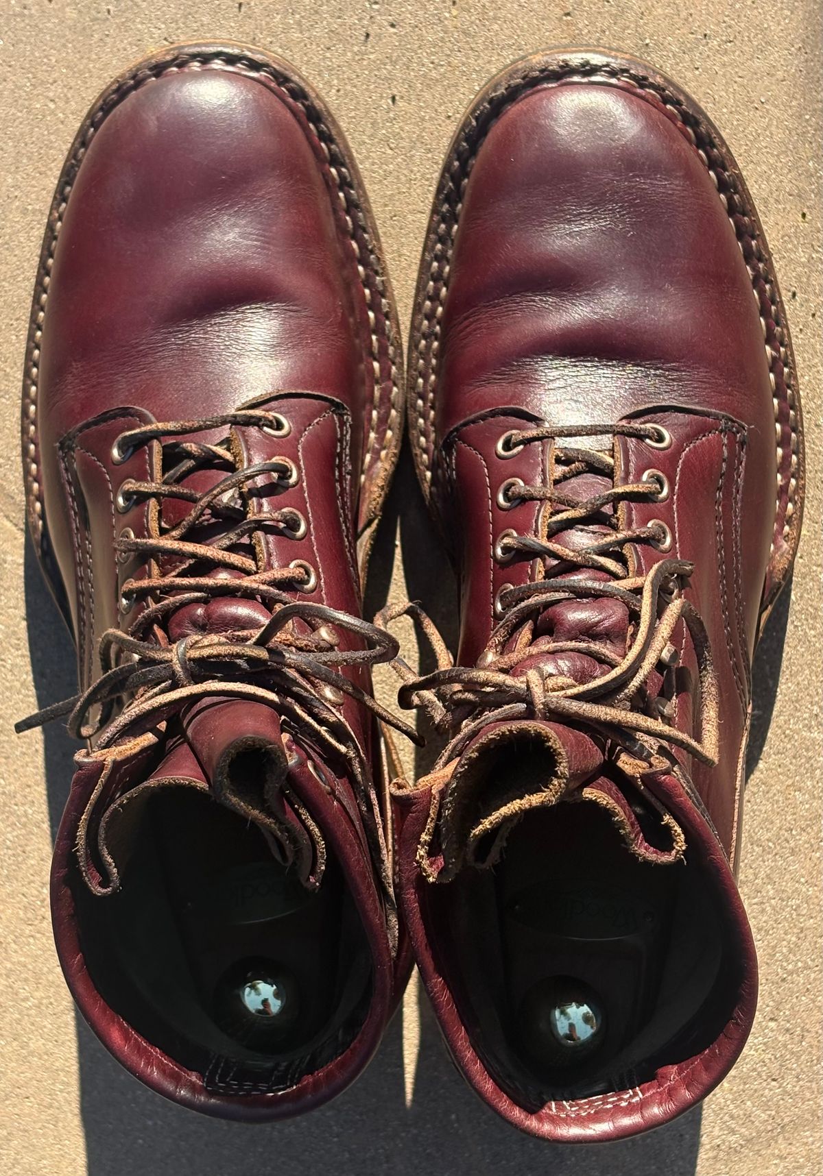 Photo by Sheparza on February 3, 2026 of the White's 350 Cruiser in Horween Burgundy Chromexcel.