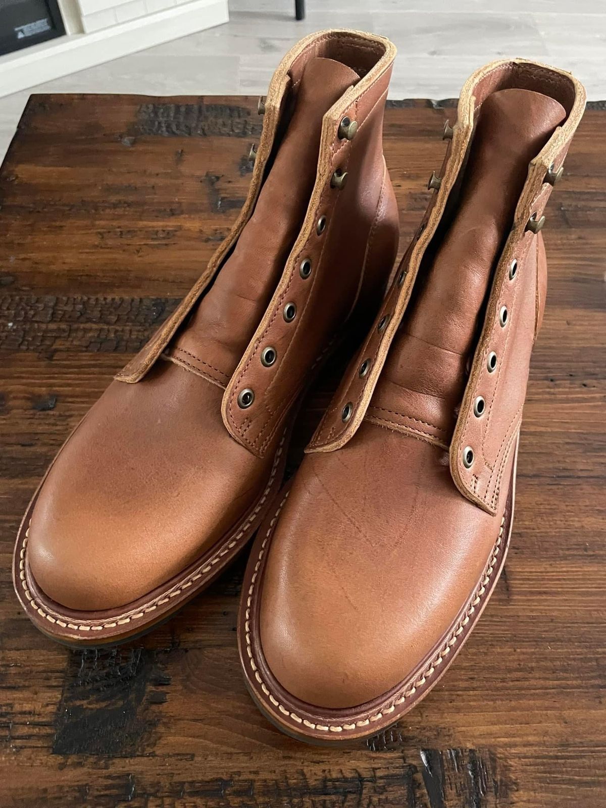 Photo by theservant on July 8, 2024 of the Truman Plain Toe Boot in British Tan Grizzly.