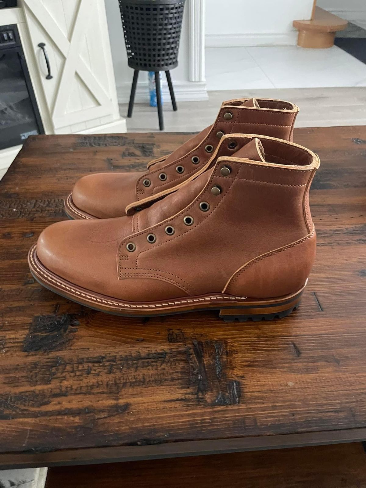 Photo by theservant on July 8, 2024 of the Truman Plain Toe Boot in British Tan Grizzly.