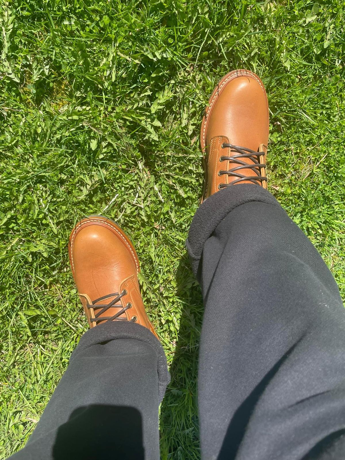 Photo by theservant on July 8, 2024 of the Truman Plain Toe Boot in British Tan Grizzly.