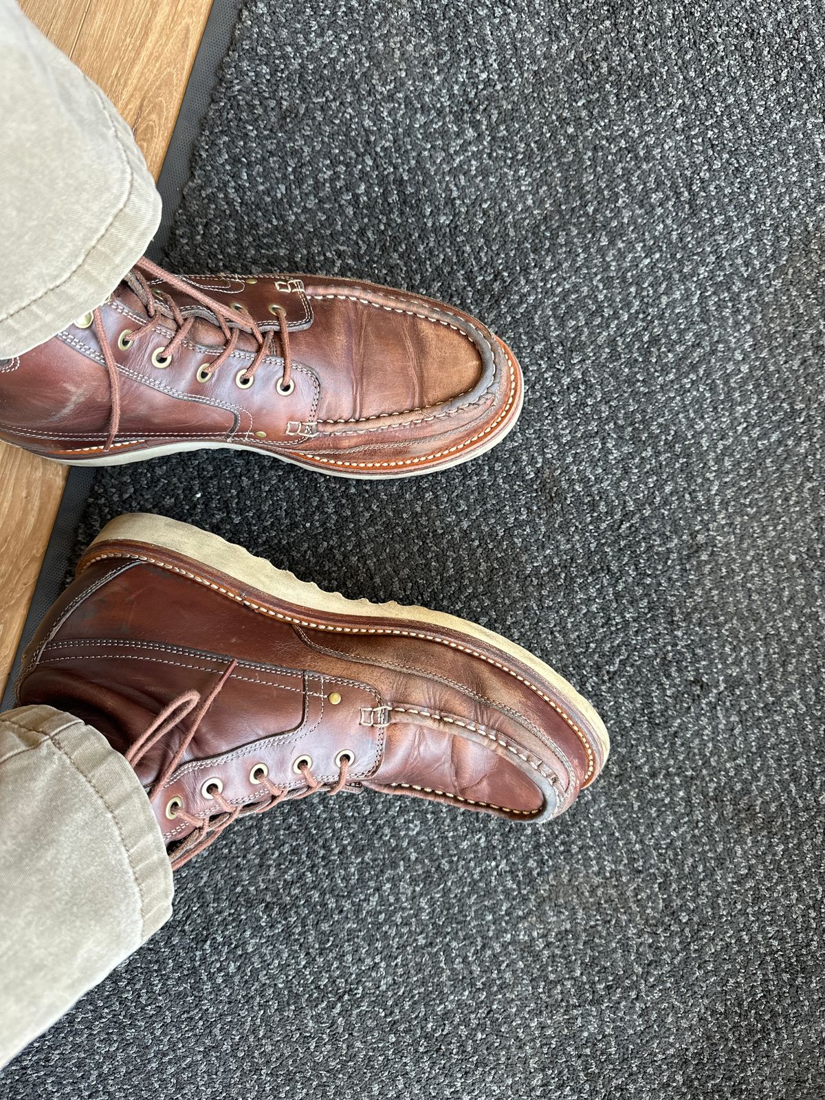Photo by lacesonthelot on June 6, 2026 of the Grant Stone Field Boot in Horween Crimson Chromexcel.