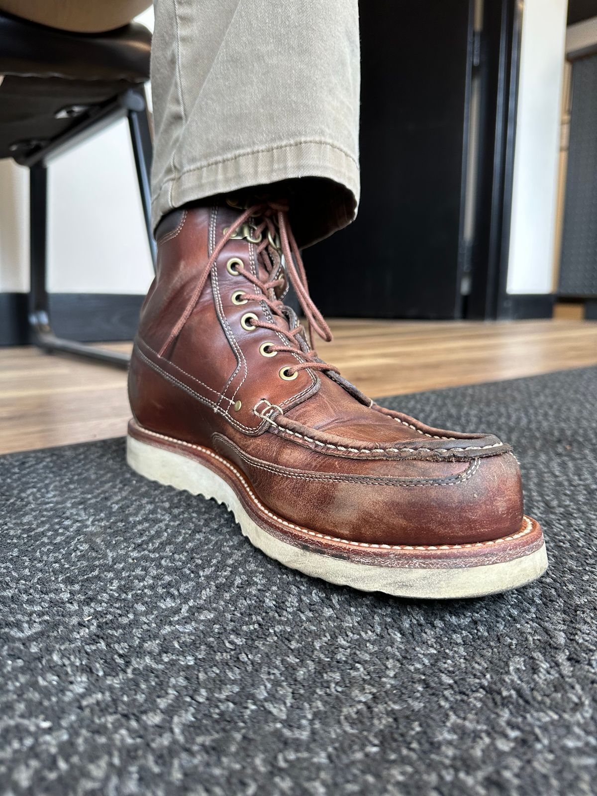 Photo by lacesonthelot on June 6, 2026 of the Grant Stone Field Boot in Horween Crimson Chromexcel.