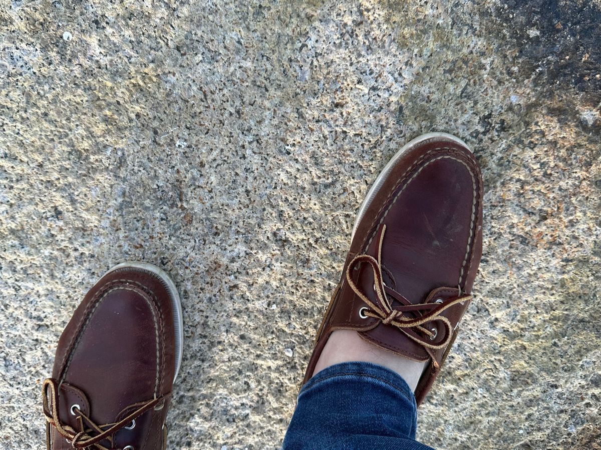 Photo by lacesonthelot on April 26, 2026 of the Rancourt & Co. Read Boat Shoe in Horween British Tan Chromexcel.