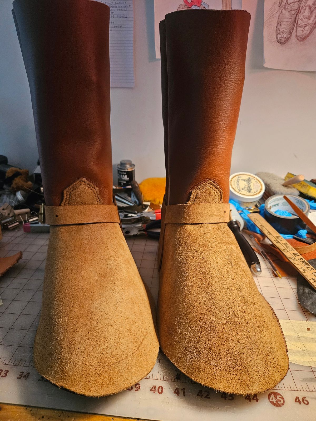 Photo by Jakesleather1505 on July 21, 2025 of the Self Made Engineer/cowboy Boot in 6oz Russet Cowhide.