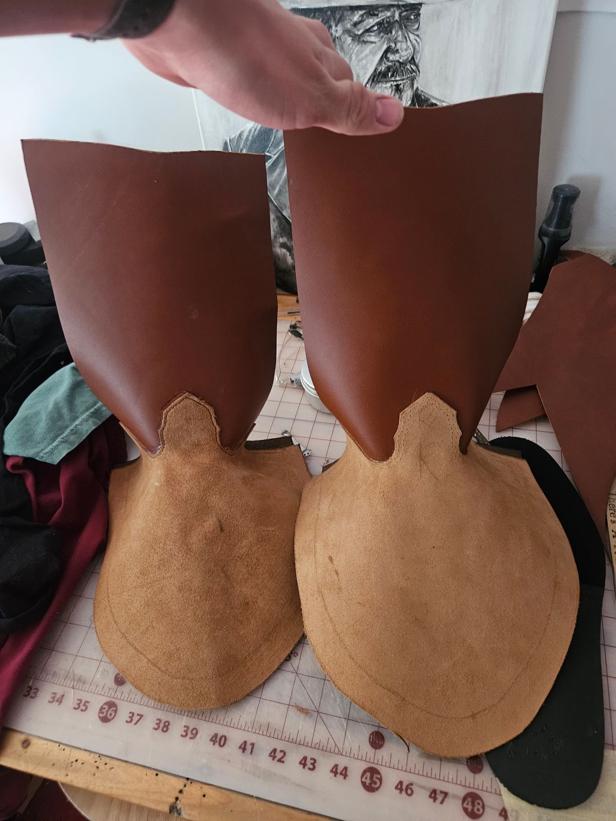 Photo by Jakesleather1505 on June 8, 2025 of the Self Made Tall Top Roper Last in 6oz Russet Cowhide.