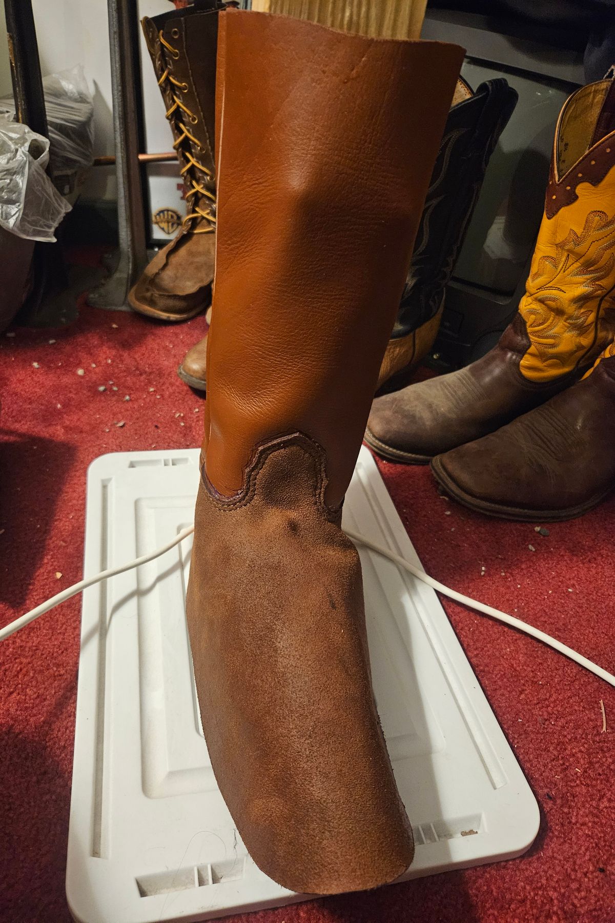 Photo by Jakesleather1505 on July 10, 2025 of the Self Made Engineer/cowboy Boot in 6oz Russet Cowhide.