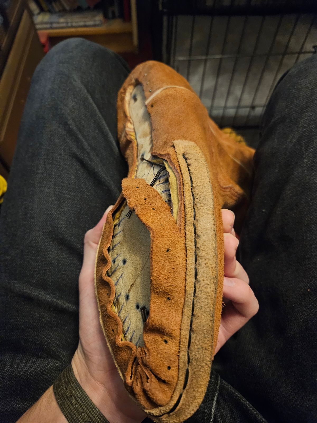 Photo by Jakesleather1505 on December 3, 2025 of the Self Made Full Rough Out Roper in 5-6oz Oil Tanned Cowhide From Scrap Bin.