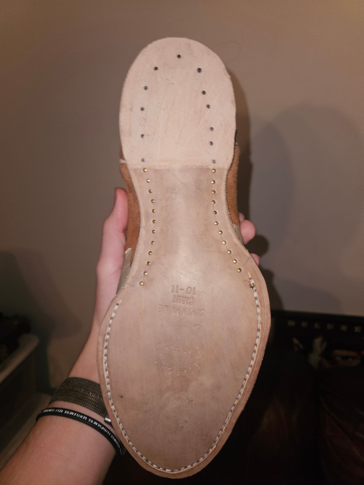 Photo by Jakesleather1505 on December 9, 2025 of the Self Made Full Rough Out Roper in 5-6oz Oil Tanned Cowhide From Scrap Bin.