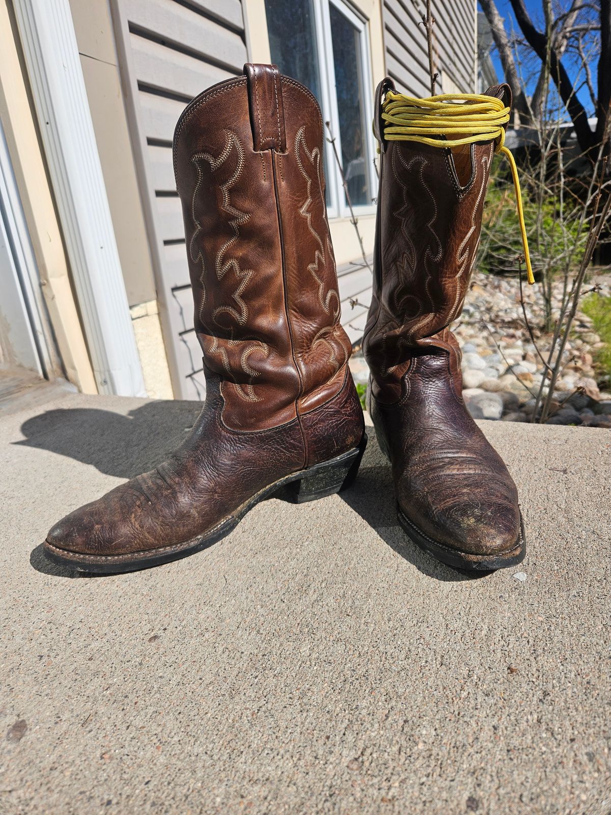 Photo by Jakesleather1505 on May 2, 2025 of the Nocona 6736 in Chocolate Bullhide And Oil Tanned Tops.