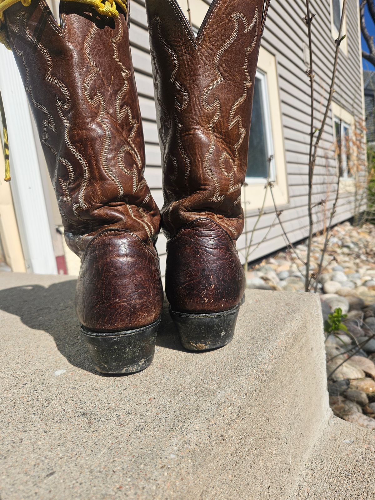 Photo by Jakesleather1505 on May 2, 2025 of the Nocona 6736 in Chocolate Bullhide And Oil Tanned Tops.