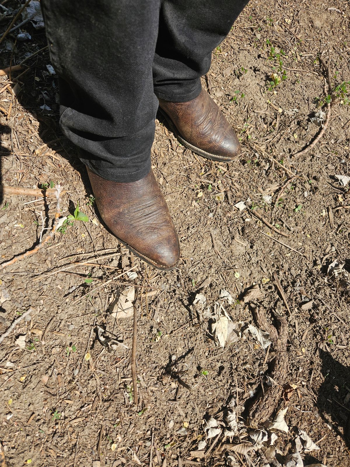 Photo by Jakesleather1505 on May 9, 2025 of the Nocona 6736 in Chocolate Bullhide And Oil Tanned Tops.