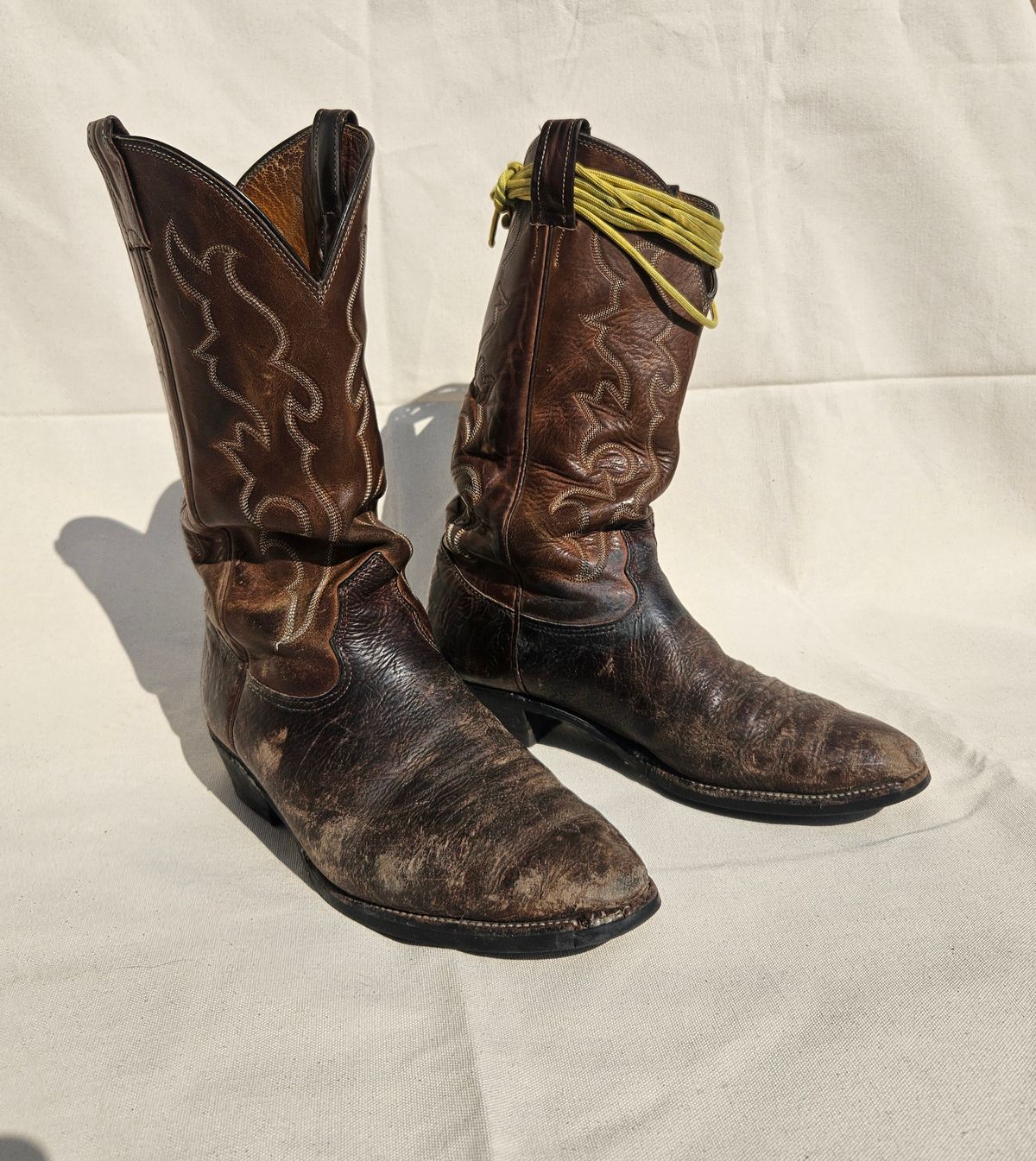 Photo by Jakesleather1505 on September 26, 2025 of the Nocona 6736 in Chocolate Bullhide And Oil Tanned Tops.