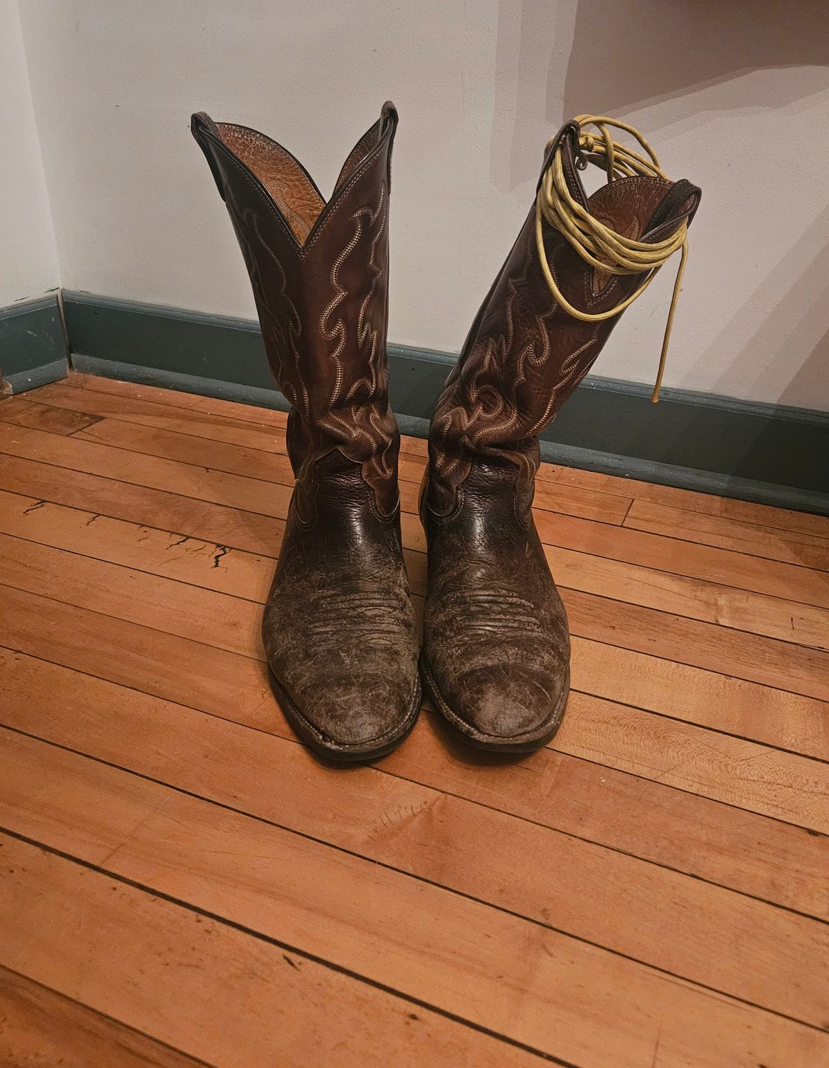 Photo by Jakesleather1505 on November 6, 2025 of the Nocona 6736 in Chocolate Bullhide And Oil Tanned Tops.