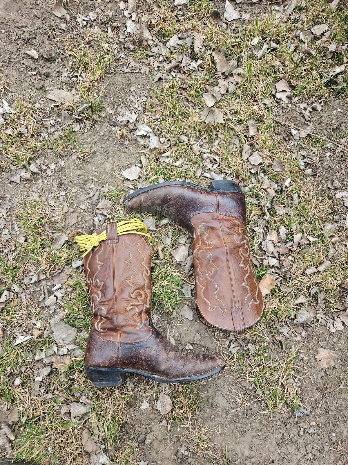 Photo by Jakesleather1505 on April 2, 2026 of the Nocona 6736 in Chocolate Bullhide And Oil Tanned Tops.