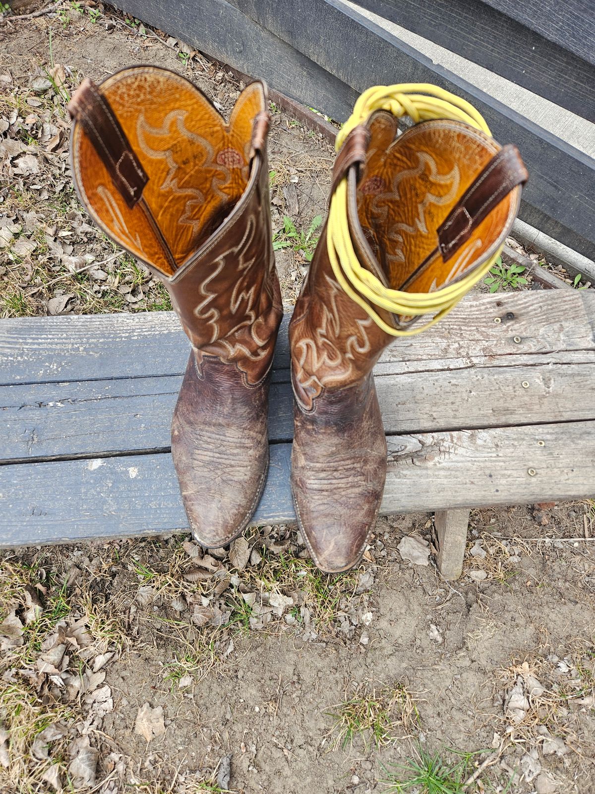 Photo by Jakesleather1505 on April 2, 2026 of the Nocona 6736 in Chocolate Bullhide And Oil Tanned Tops.