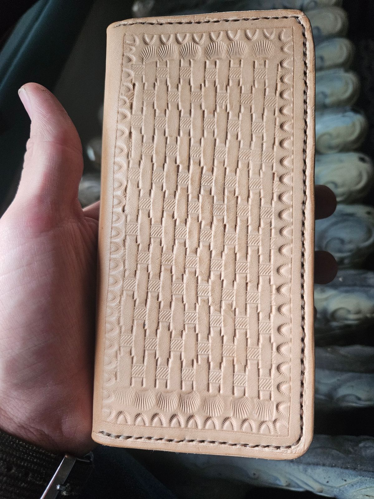 Photo by Jakesleather1505 on June 27, 2025 of the Self Made Long Wallet in 5oz Veg Tan Cowhide.