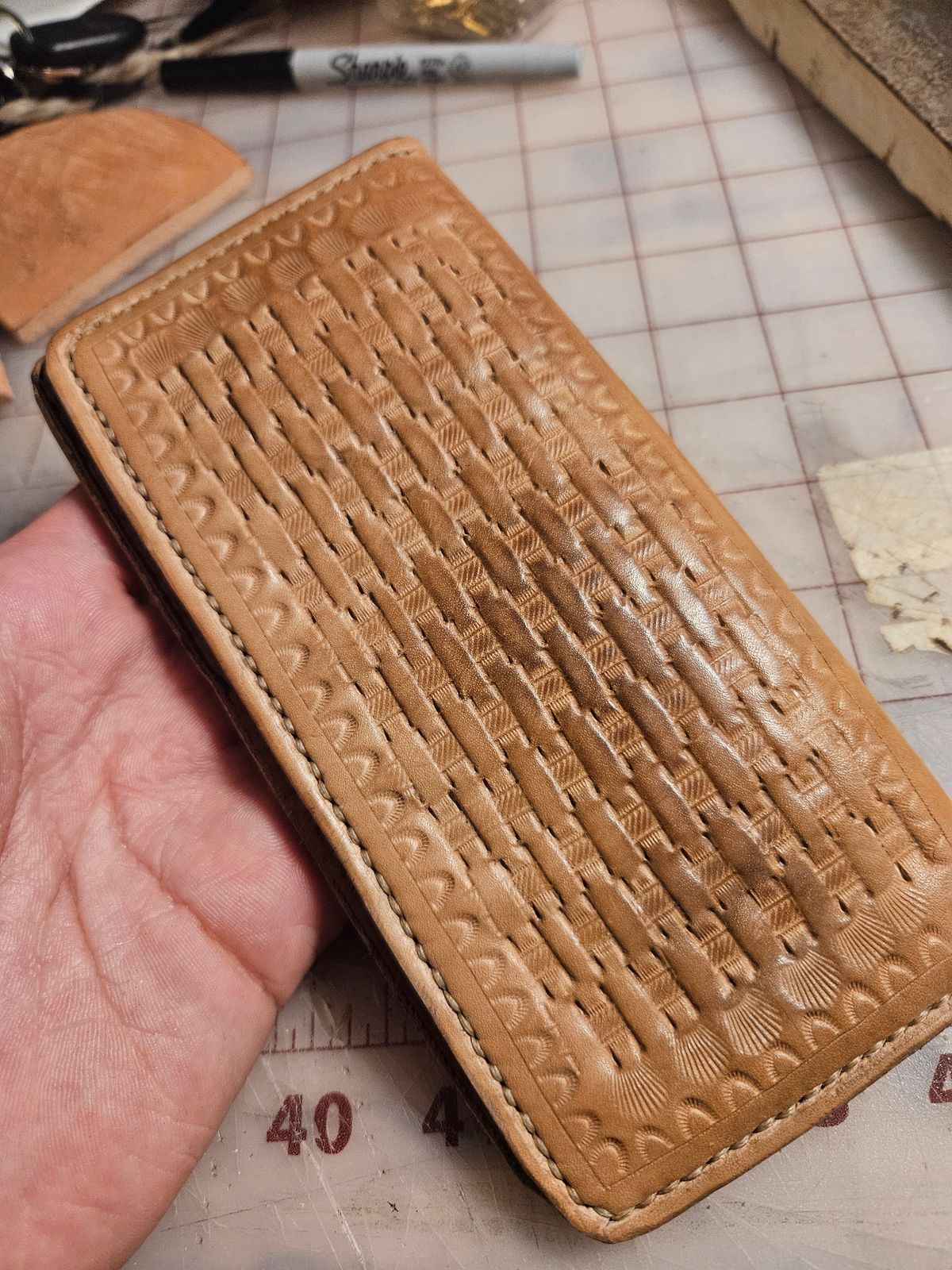 Photo by Jakesleather1505 on September 7, 2025 of the Self Made Long Wallet in 5oz Veg Tan Cowhide.