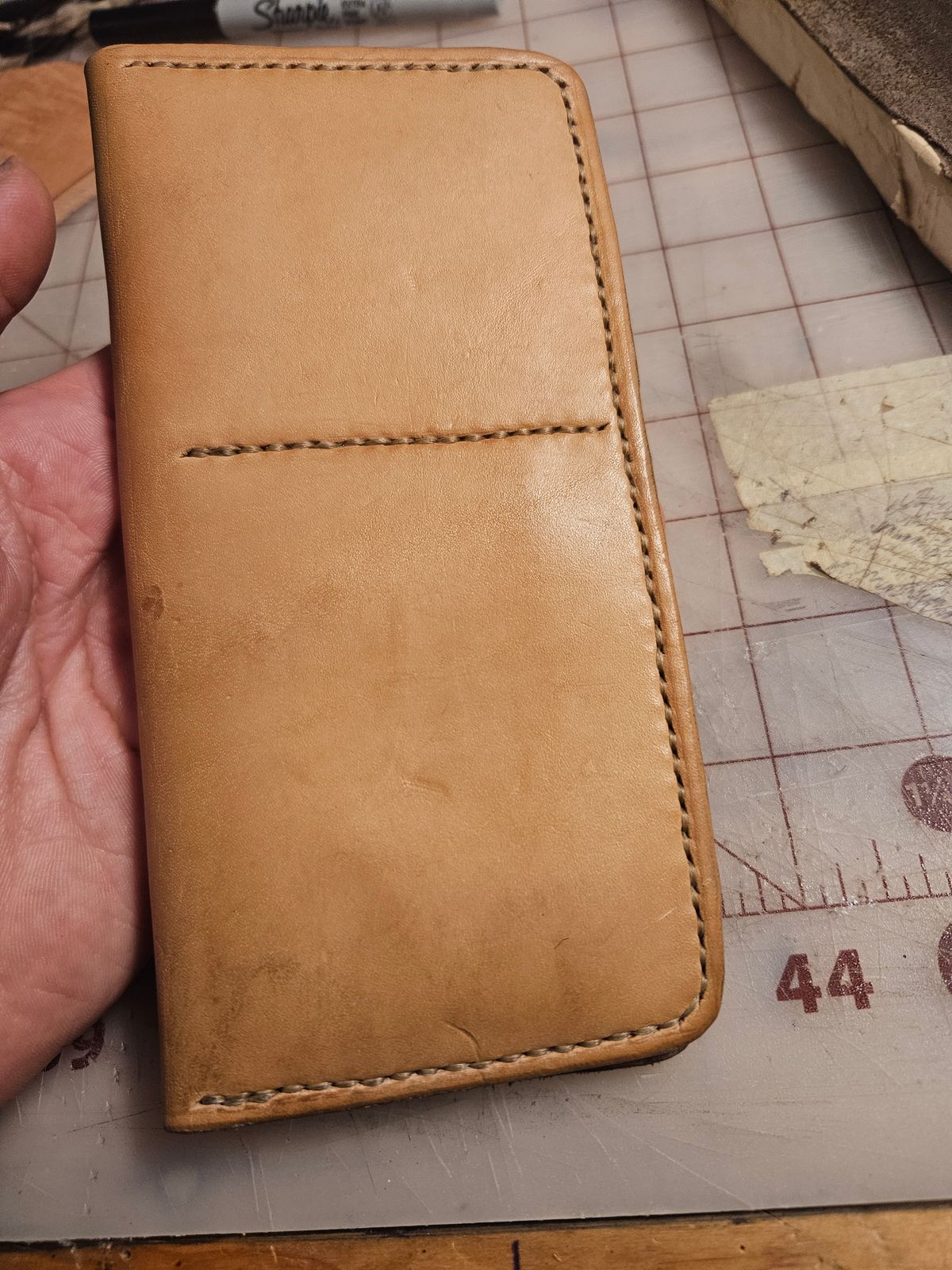 Photo by Jakesleather1505 on September 7, 2025 of the Self Made Long Wallet in 5oz Veg Tan Cowhide.
