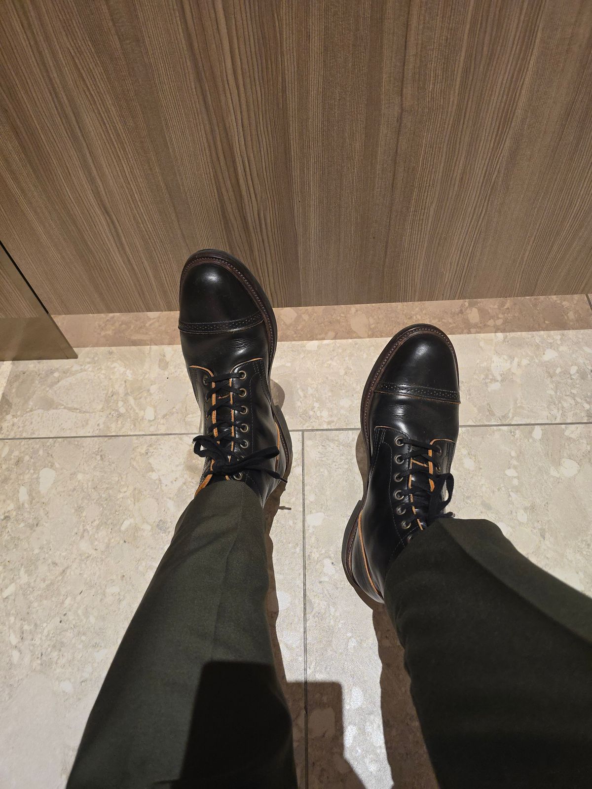 Photo by ZChua on May 11, 2025 of the Luosjiet Captoe Service Boot in Black Teacore OTA Cowhide.