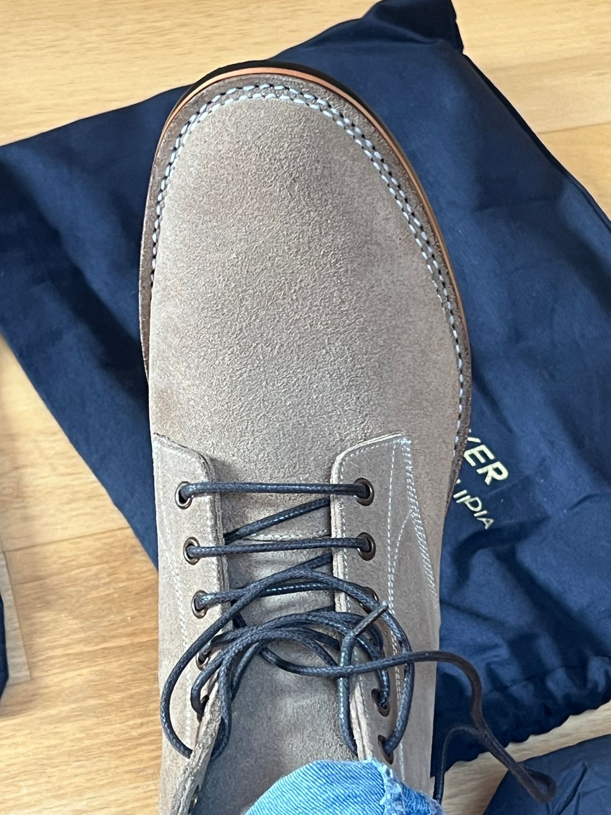 Photo by Florianfloorwalker on March 10, 2026 of the Blkbrd Shoemaker Boondockers in Horween Natural Chromexcel Roughout.