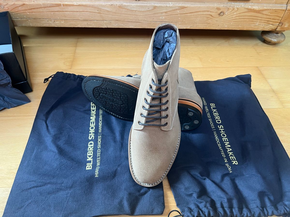 Photo by Florianfloorwalker on March 10, 2026 of the Blkbrd Shoemaker Boondockers in Horween Natural Chromexcel Roughout.