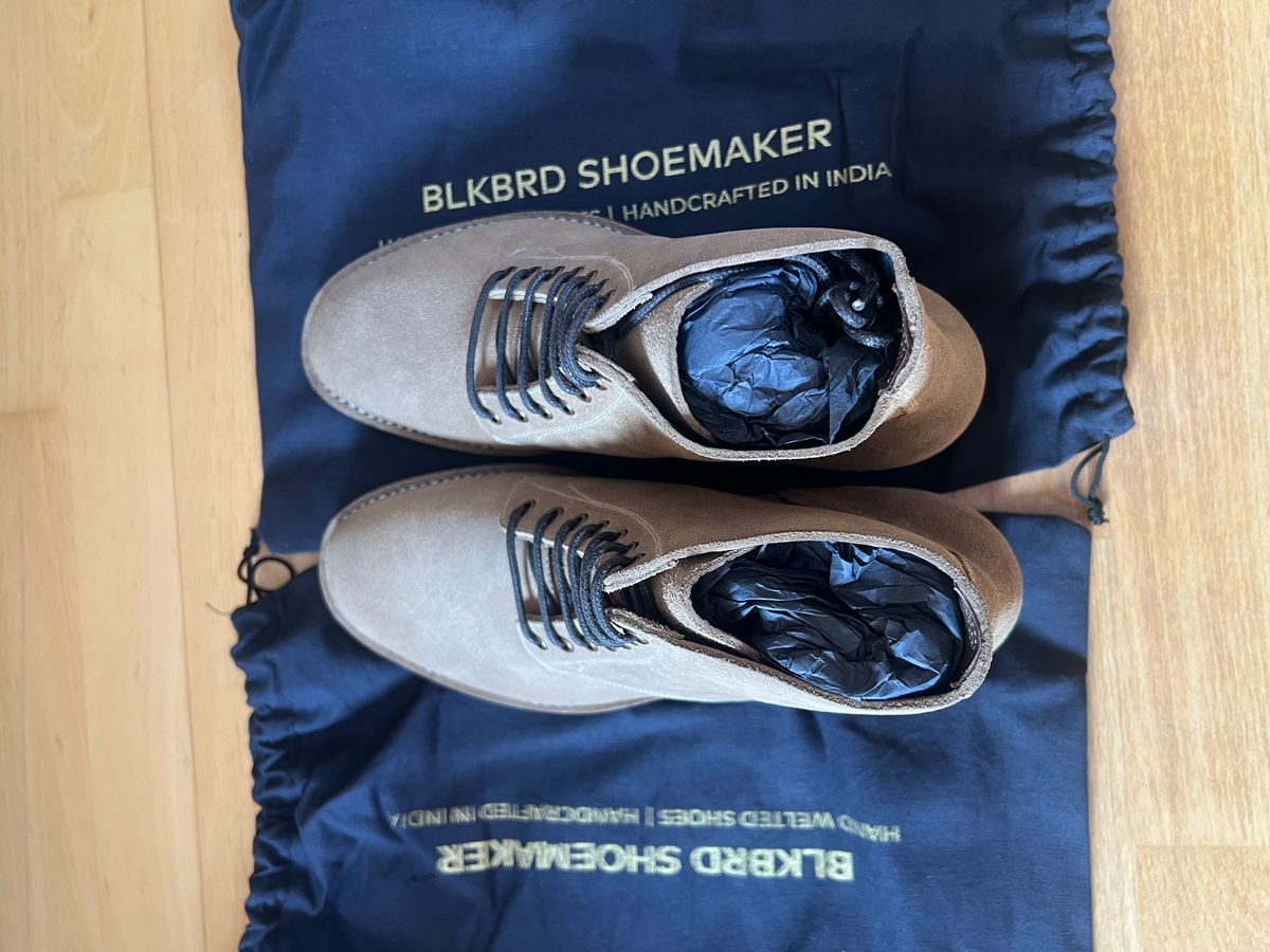 Photo by Florianfloorwalker on March 10, 2026 of the Blkbrd Shoemaker Boondockers in Horween Natural Chromexcel Roughout.