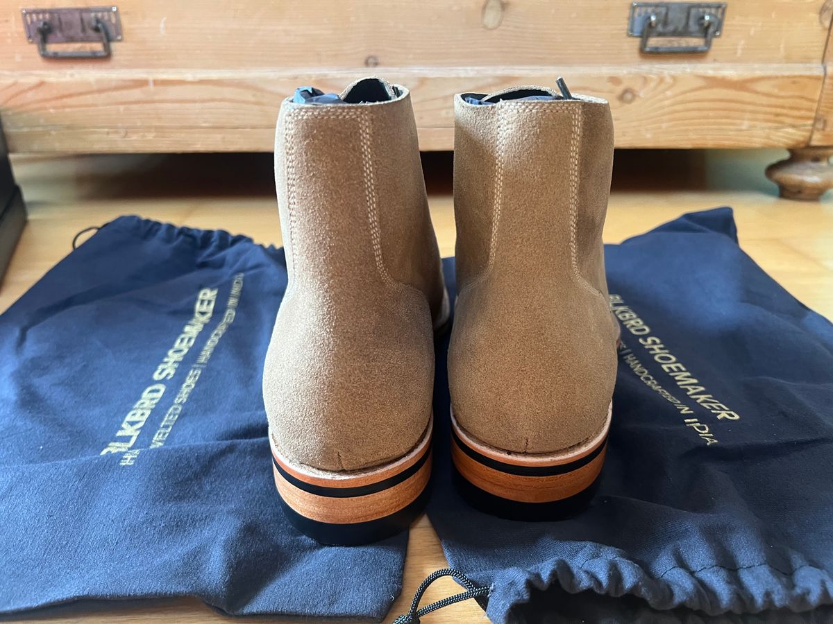 Photo by Florianfloorwalker on March 10, 2026 of the Blkbrd Shoemaker Boondockers in Horween Natural Chromexcel Roughout.