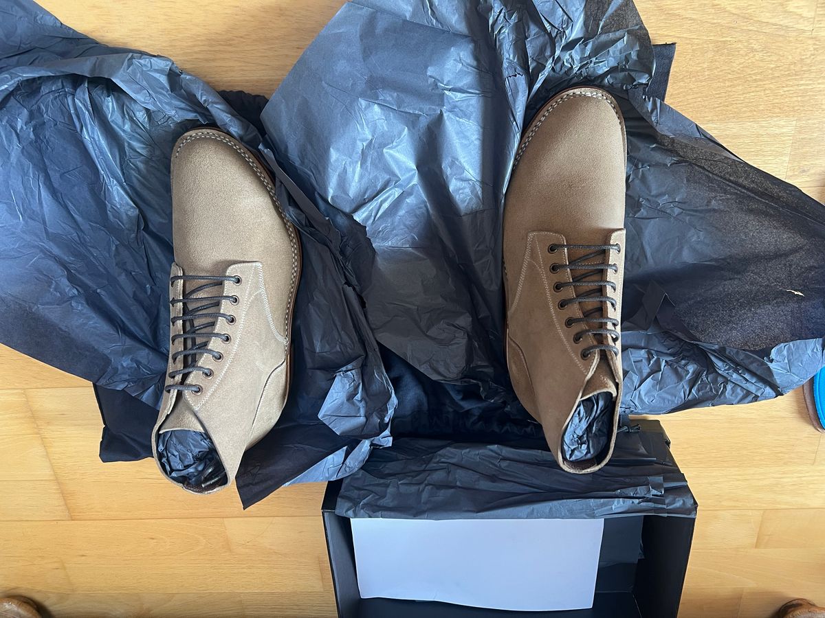 Photo by Florianfloorwalker on March 10, 2026 of the Blkbrd Shoemaker Boondockers in Horween Natural Chromexcel Roughout.