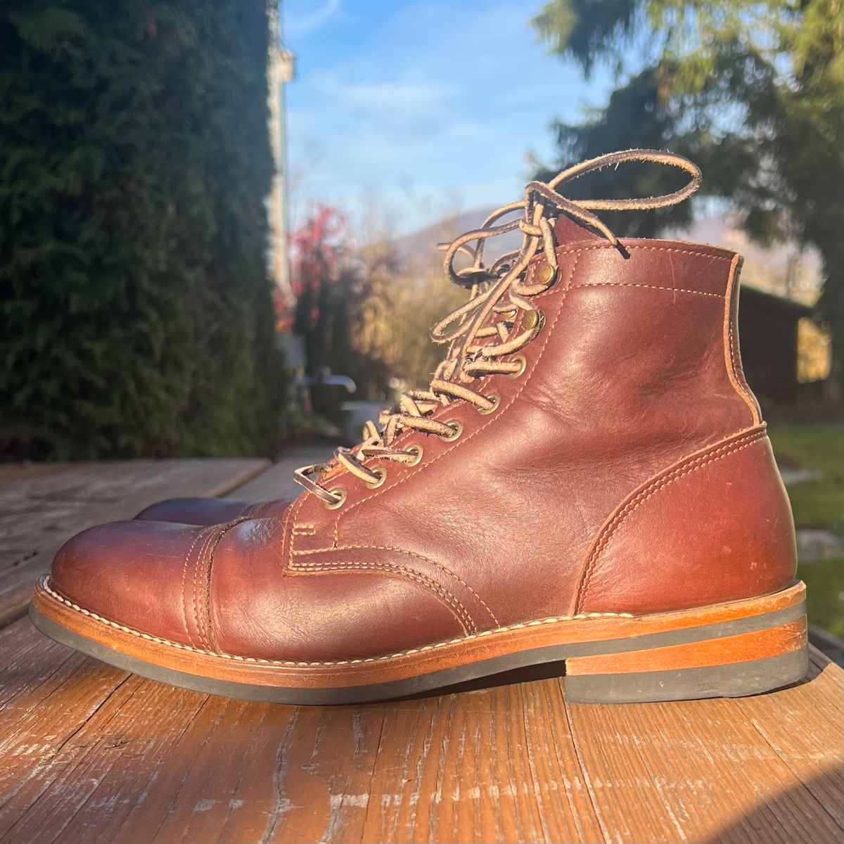 Photo by Florianfloorwalker on November 5, 2025 of the Truman Cap Toe Boot in Brown Rufian.