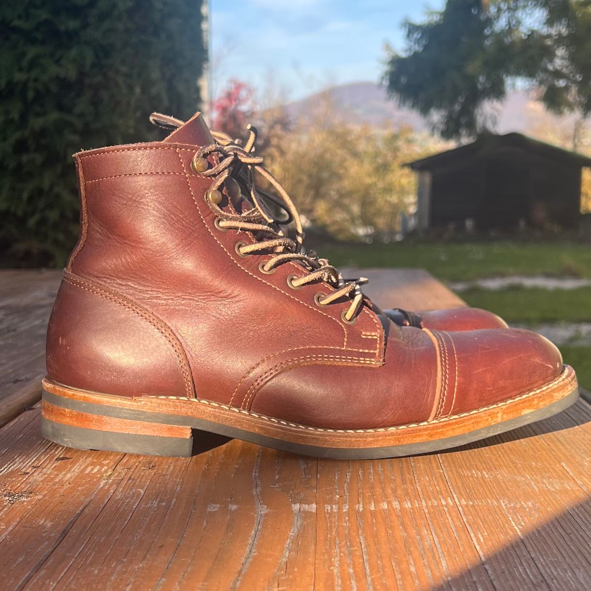 Photo by Florianfloorwalker on November 5, 2025 of the Truman Cap Toe Boot in Brown Rufian.