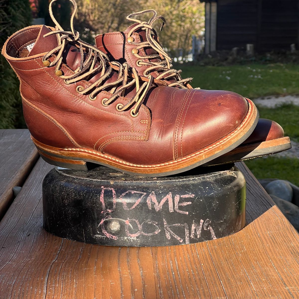 Photo by Florianfloorwalker on November 5, 2025 of the Truman Cap Toe Boot in Brown Rufian.