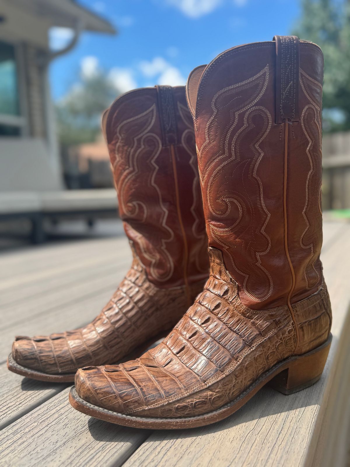 Photo by Jwilliams on August 23, 2025 of the Lucchese Franklin in Hornback Caiman Tail.