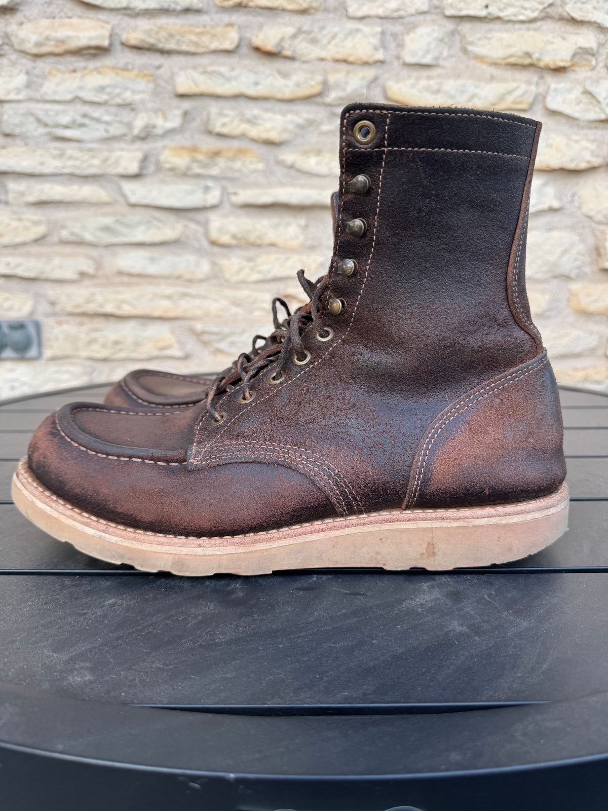 Photo by Jwilliams on January 1, 2026 of the Truman Moc Toe Upland in Horween Java Waxed Flesh.