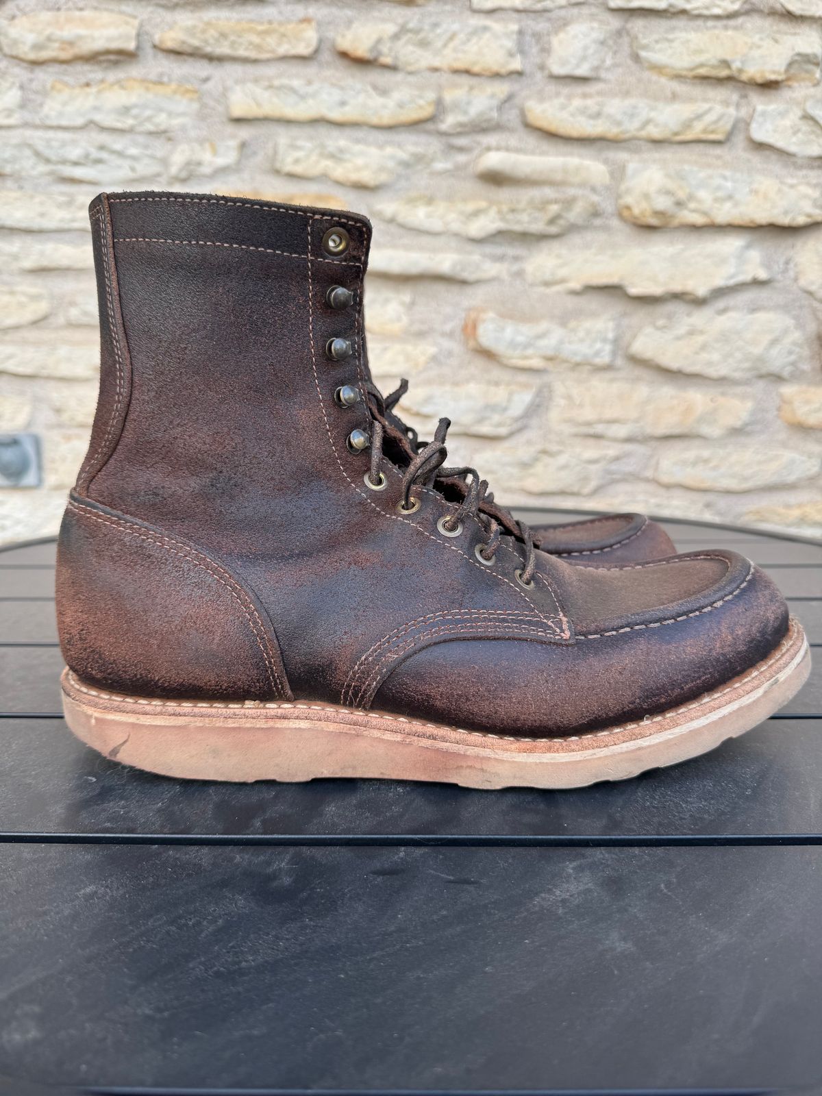 Photo by Jwilliams on January 1, 2026 of the Truman Moc Toe Upland in Horween Java Waxed Flesh.