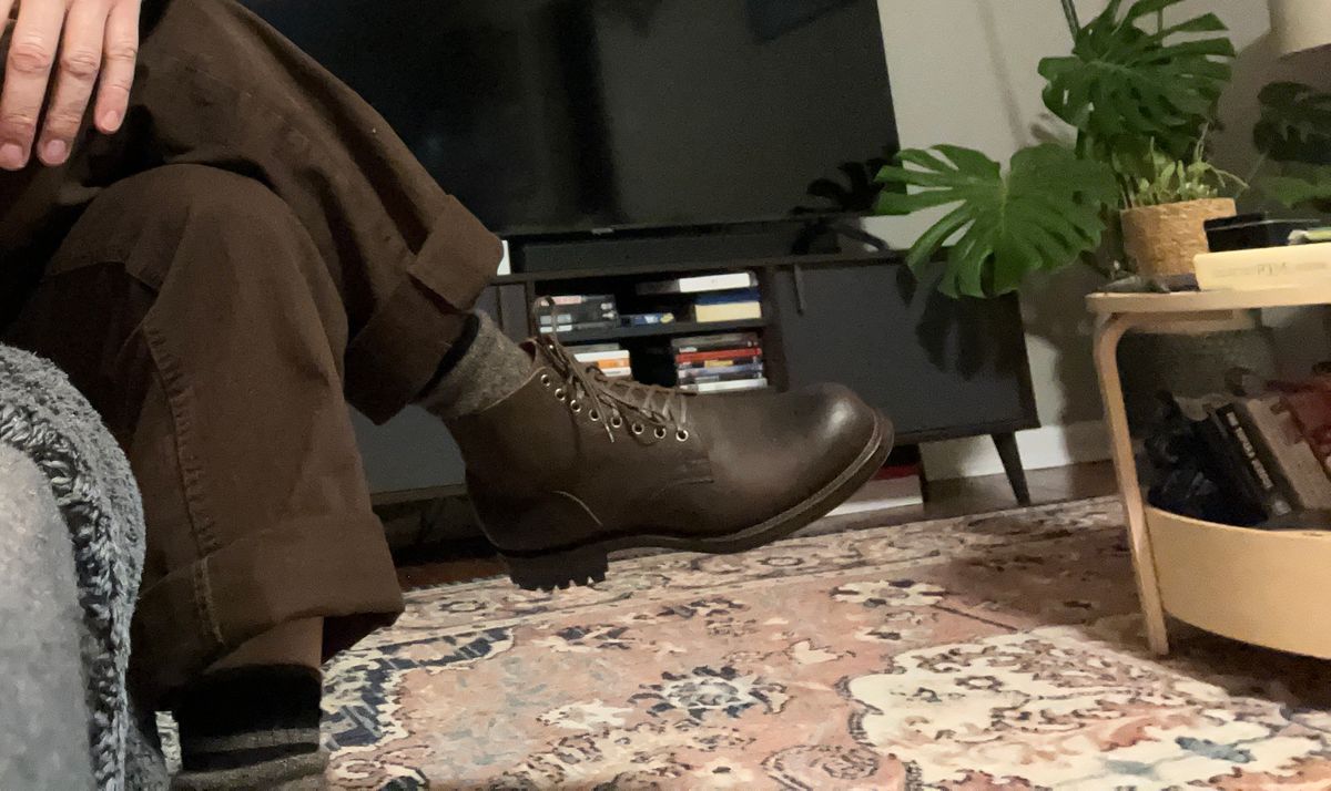 Photo by peckinpaws on March 27, 2025 of the Viberg Service Boot in C.F. Stead Zulu Waxed Kudu.