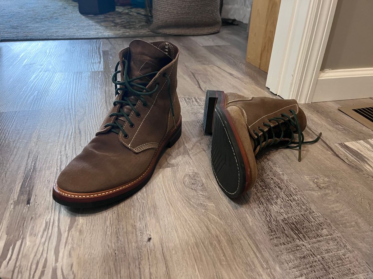 Photo by peckinpaws on April 20, 2025 of the John Lofgren M-43 Service Shoes in Horween Natural Chromexcel Roughout.
