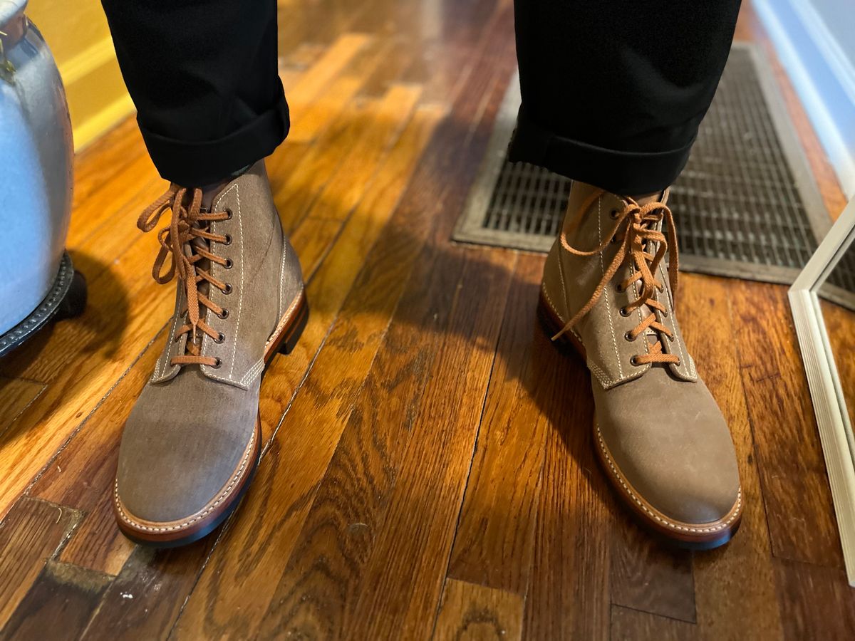 Photo by peckinpaws on April 7, 2025 of the John Lofgren M-43 Service Shoes in Horween Natural Chromexcel Roughout.