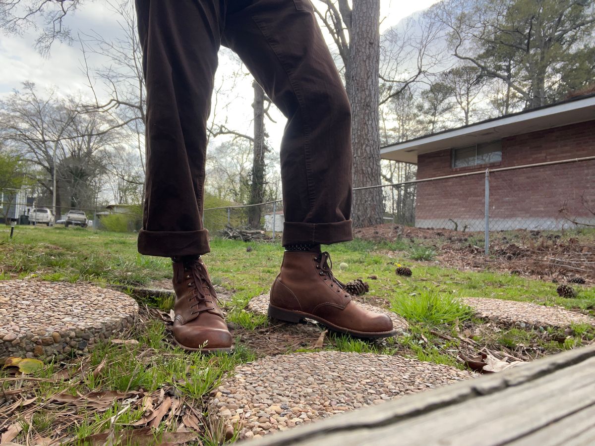 Photo by peckinpaws on March 23, 2025 of the Red Wing Blacksmith in S.B. Foot Copper Rough and Tough.