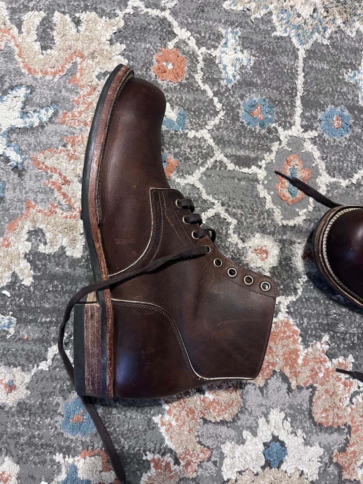 Photo by peckinpaws on March 18, 2025 of the Viberg Service Boot in Horween Golden Brown Predator.