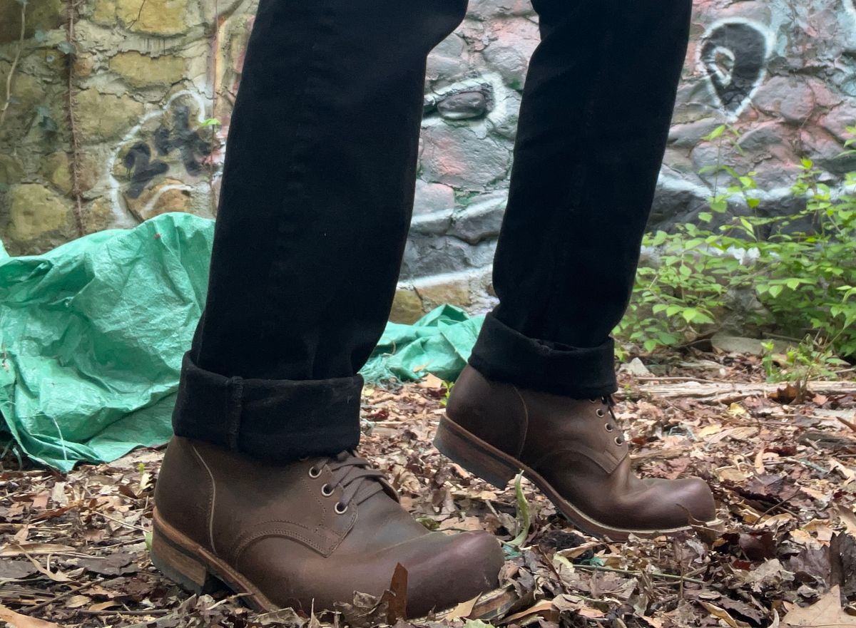Photo by peckinpaws on April 2, 2025 of the Viberg Service Boot in Horween Golden Brown Predator.