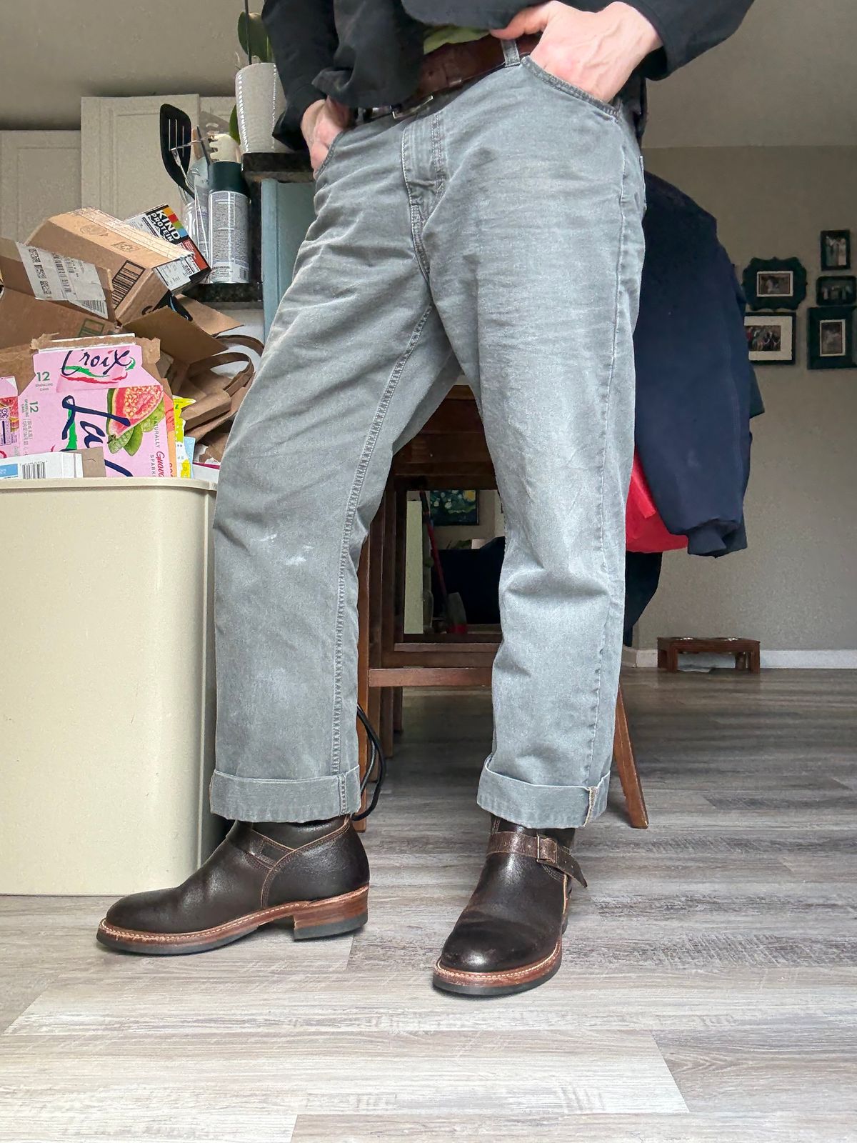 Photo by peckinpaws on February 24, 2026 of the John Lofgren Wabash Engineer Boots in Horween Dark Brown Waxed Flesh.