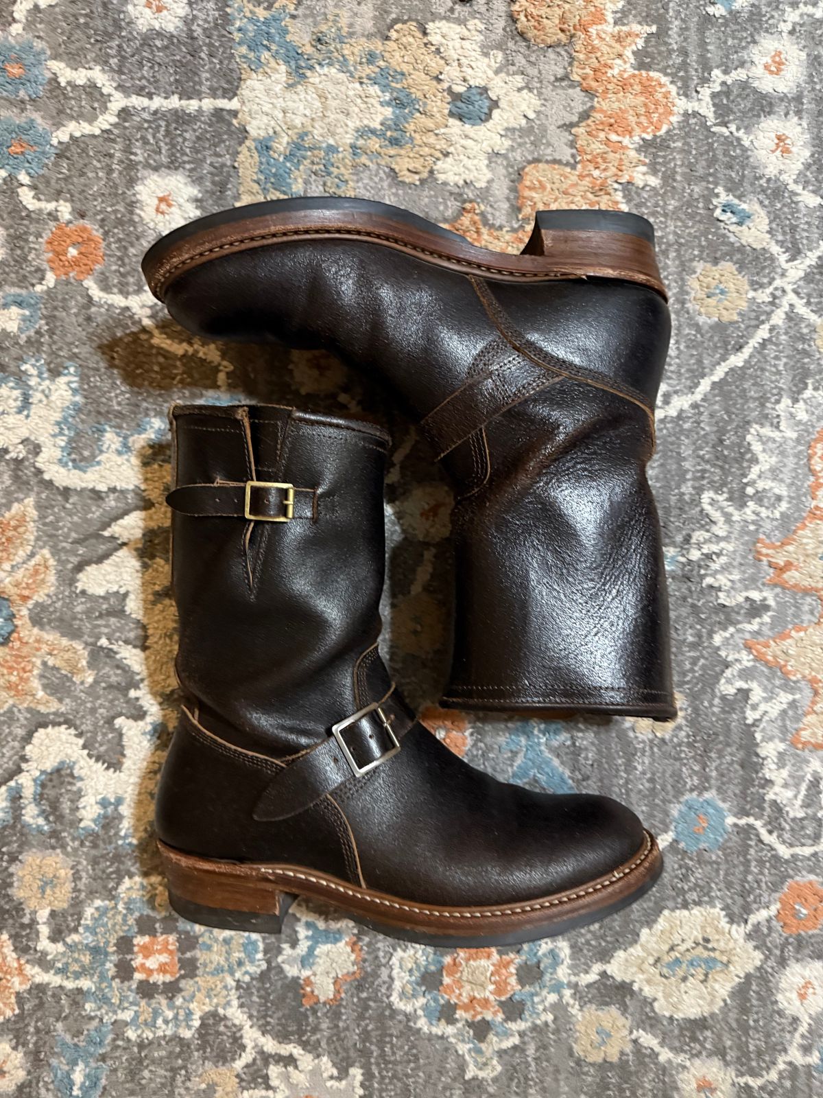 Photo by peckinpaws on March 14, 2026 of the John Lofgren Wabash Engineer Boots in Horween Dark Brown Waxed Flesh.