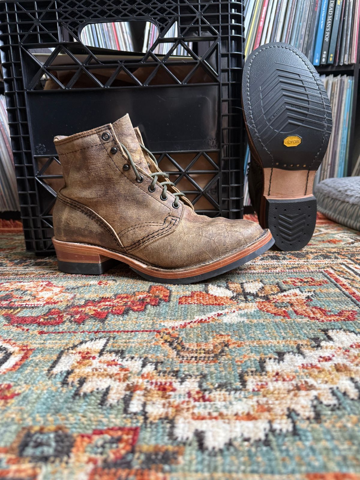 Photo by peckinpaws on June 29, 2026 of the Wesco x Rugged Workwear Jobmaster in C.F. Stead Teak Waxy Mohawk.