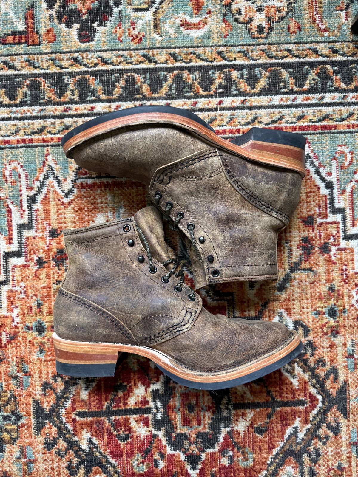Photo by peckinpaws on June 29, 2026 of the Wesco x Rugged Workwear Jobmaster in C.F. Stead Teak Waxy Mohawk.