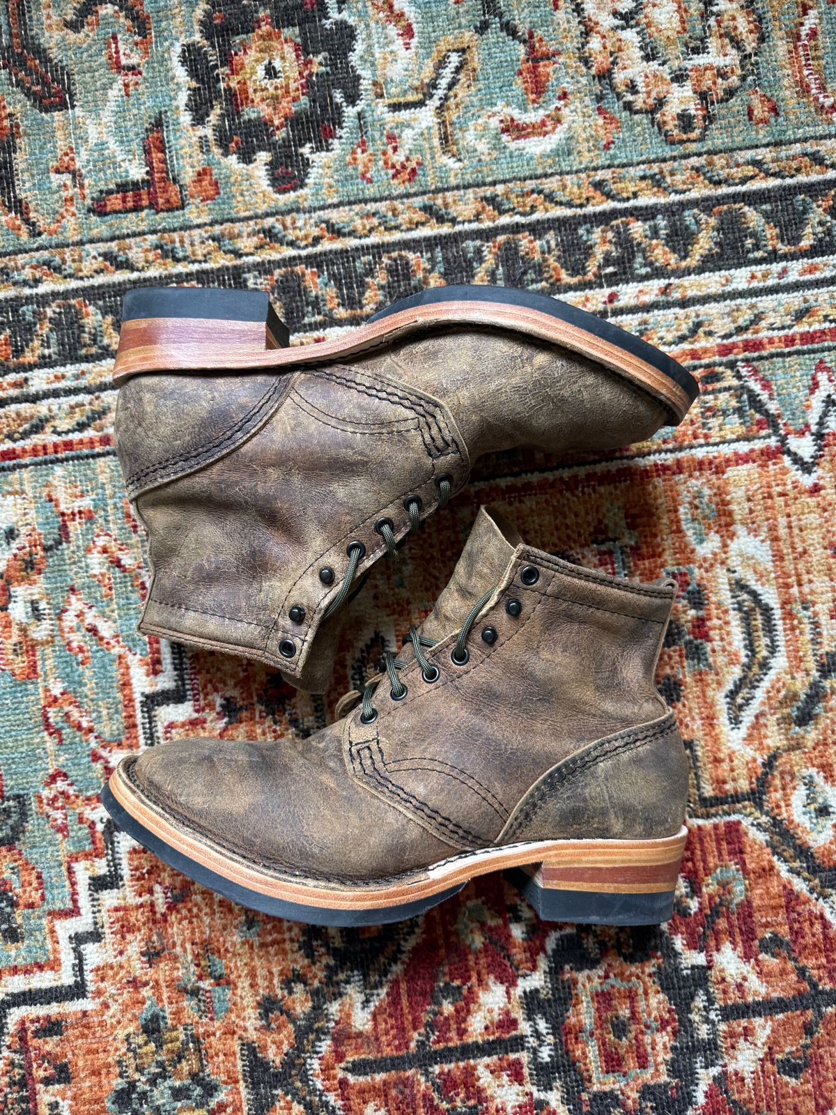 Photo by peckinpaws on June 29, 2026 of the Wesco x Rugged Workwear Jobmaster in C.F. Stead Teak Waxy Mohawk.