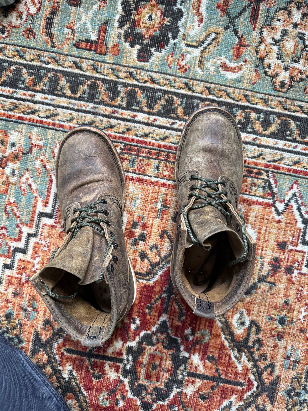 Photo by peckinpaws on June 29, 2026 of the Wesco x Rugged Workwear Jobmaster in C.F. Stead Teak Waxy Mohawk.