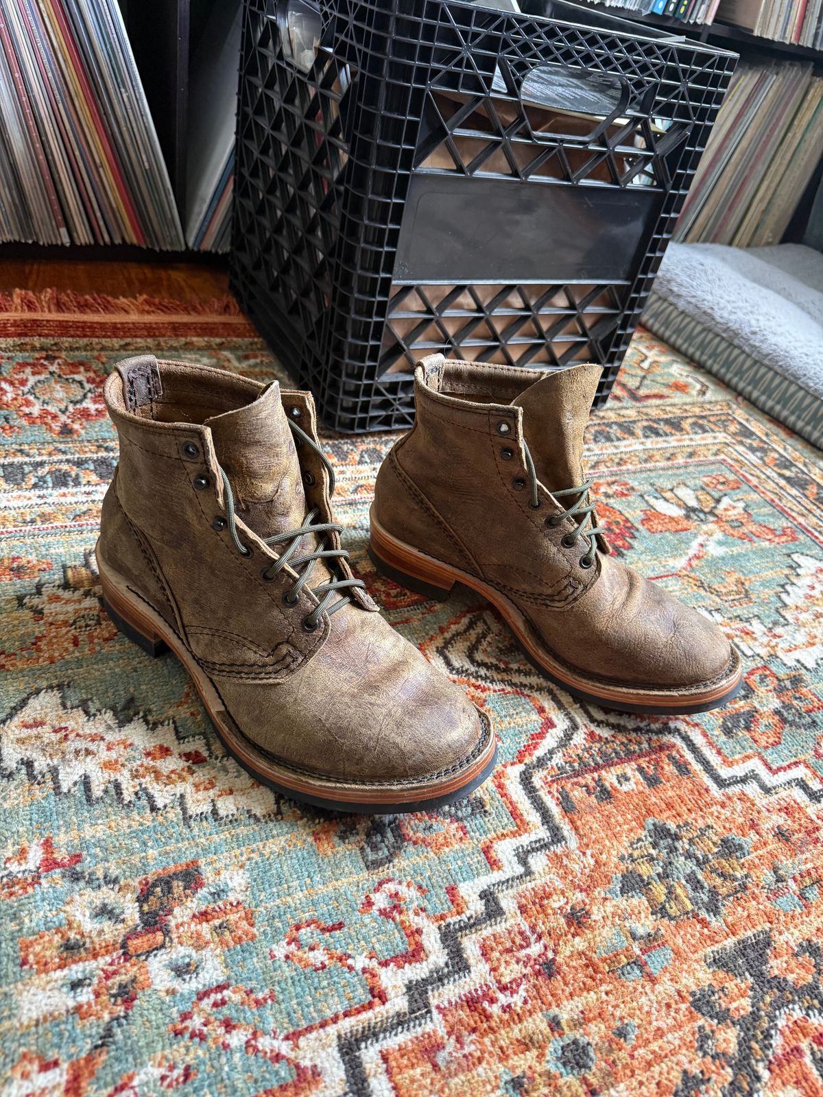 Photo by peckinpaws on June 29, 2026 of the Wesco x Rugged Workwear Jobmaster in C.F. Stead Teak Waxy Mohawk.