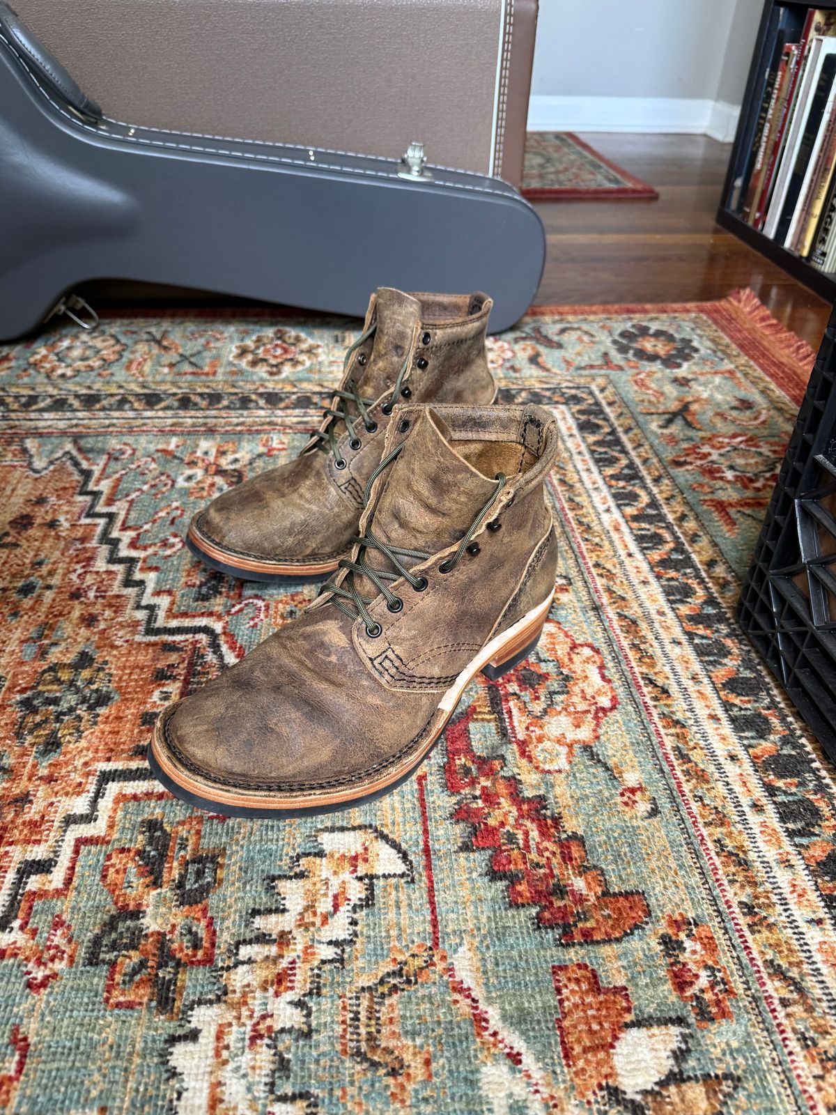 Photo by peckinpaws on June 29, 2026 of the Wesco x Rugged Workwear Jobmaster in C.F. Stead Teak Waxy Mohawk.