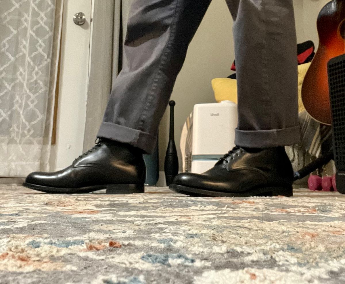 Photo by peckinpaws on February 19, 2025 of the Viberg Navvy Boot in Black Vocalou Calf.