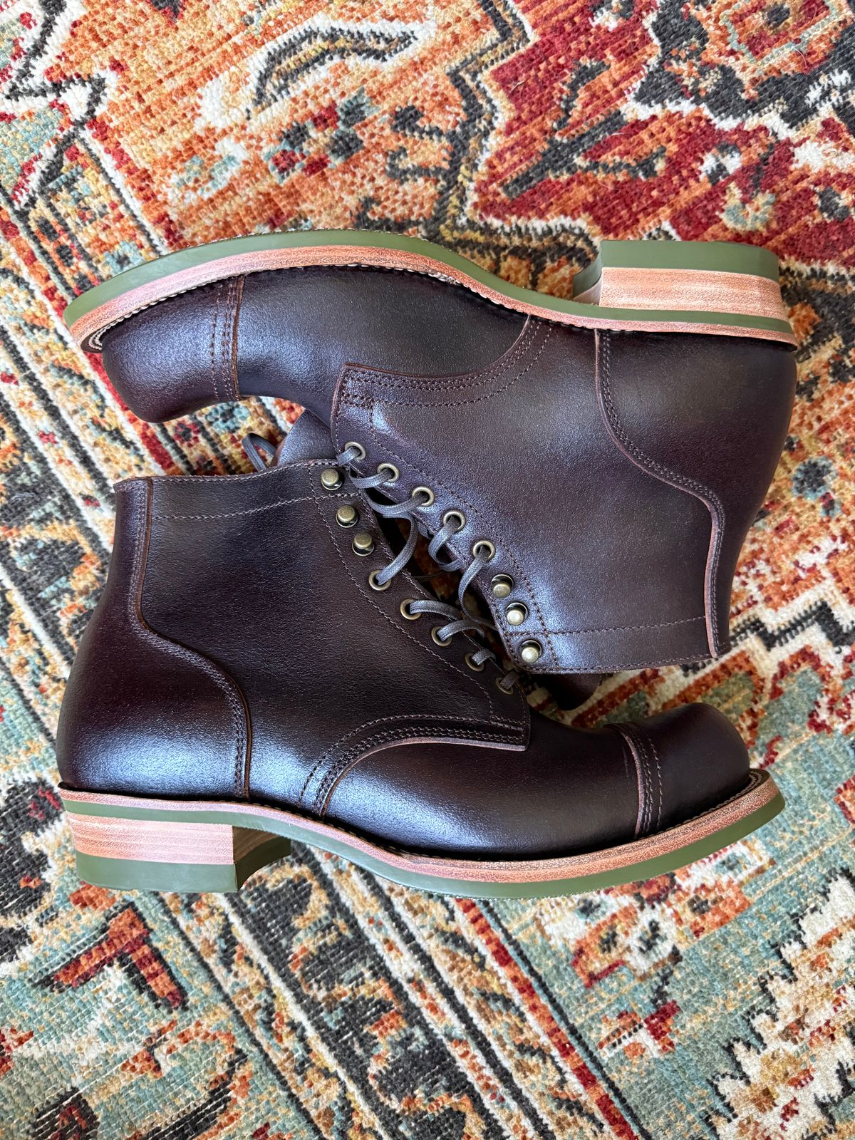Photo by peckinpaws on June 29, 2026 of the XBXS Miner Boots in Horween Dark Brown Waxed Flesh.